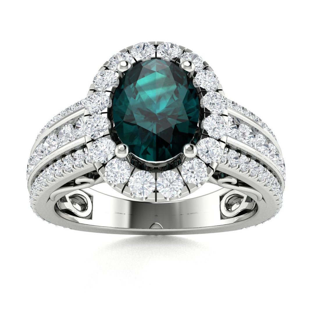 14Kt Gold Oval Brilliant Natural Alexandrite And Diamond Ring (Alexandrite 1.25 cts. White Diamonds 1.20 cts.)