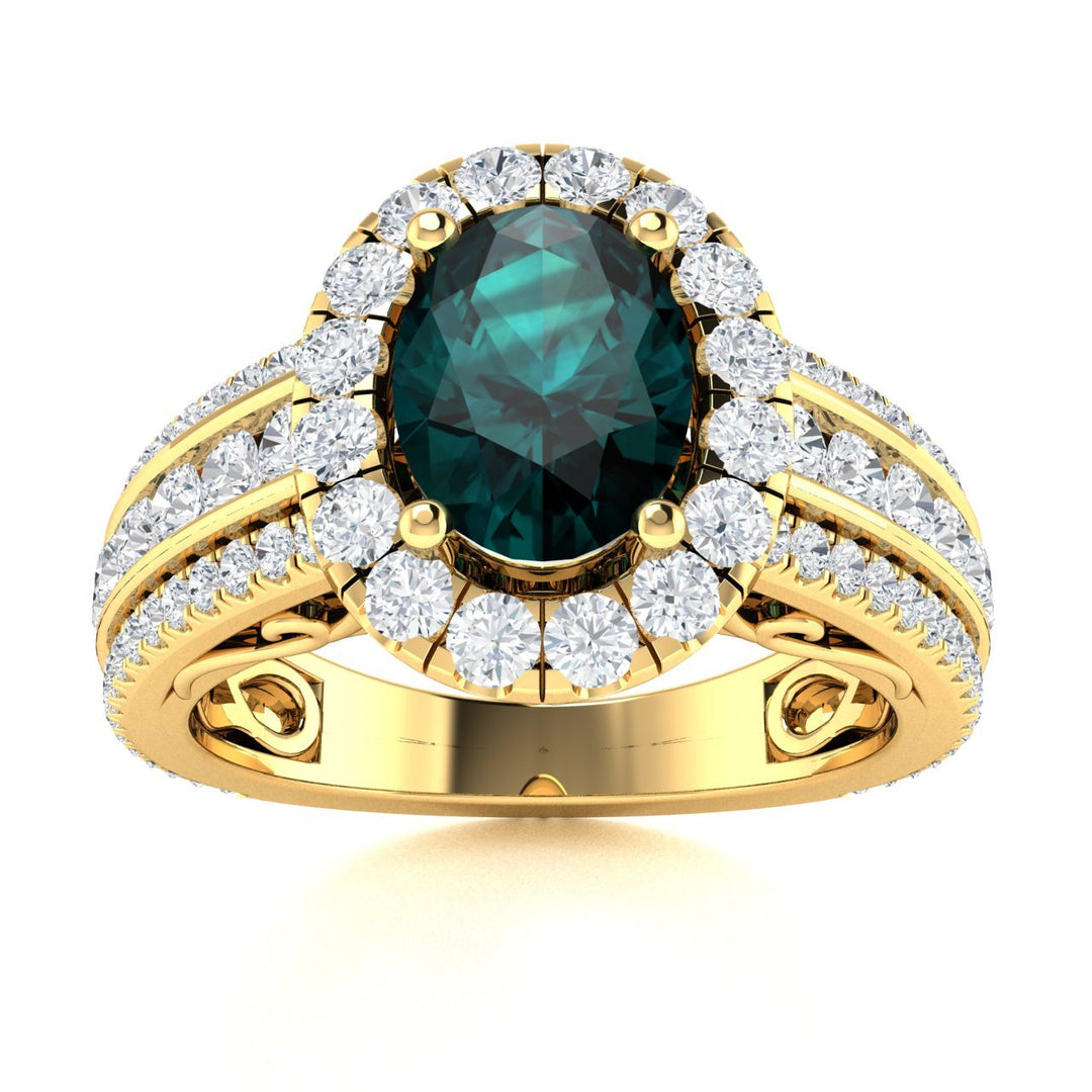 14Kt Gold Oval Brilliant Natural Alexandrite And Diamond Ring (Alexandrite 1.25 cts. White Diamonds 1.20 cts.)