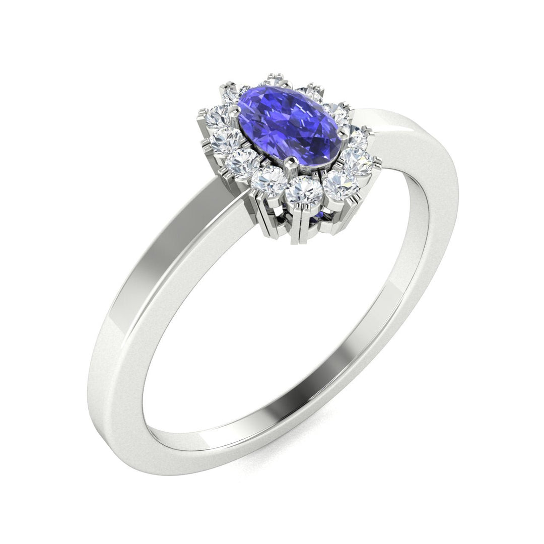 14KT Gold Oval Brilliant Tanzanite and Diamond Ladies Ring (Tanzanite 0.25 cts. White Diamond 0.12 cts.)