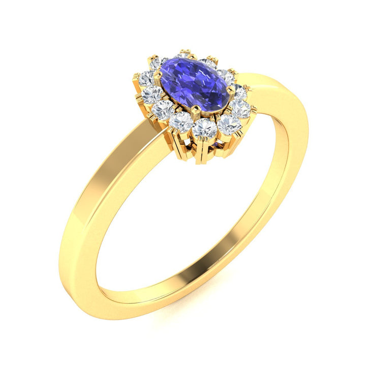 14KT Gold Oval Brilliant Tanzanite and Diamond Ladies Ring (Tanzanite 0.25 cts. White Diamond 0.12 cts.)