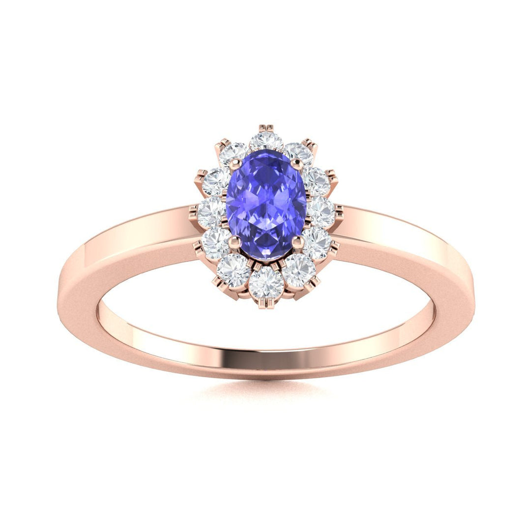 14KT Gold Oval Brilliant Tanzanite and Diamond Ladies Ring (Tanzanite 0.25 cts. White Diamond 0.12 cts.)