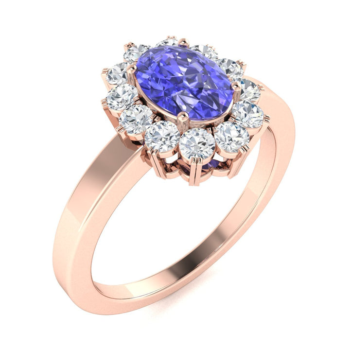 14KT Gold Oval Brilliant Tanzanite and Diamond Ladies Ring (Tanzanite 0.75 cts. White Diamond 0.30 cts.)