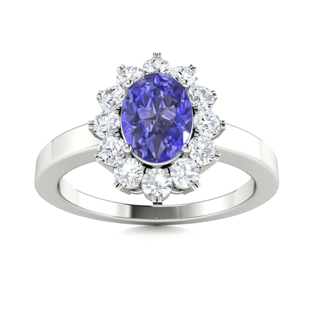 14KT Gold Oval Brilliant Tanzanite and Diamond Ladies Ring (Tanzanite 0.75 cts. White Diamond 0.30 cts.)