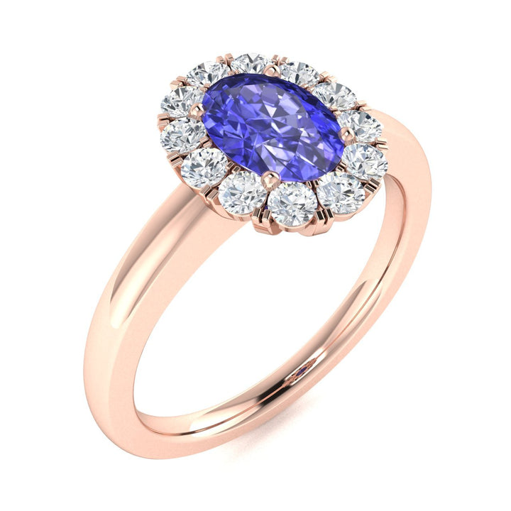 14KT Gold Oval Brilliant Tanzanite and Diamond Ladies Ring (Tanzanite 0.90 cts. White Diamond 0.30 ts.)