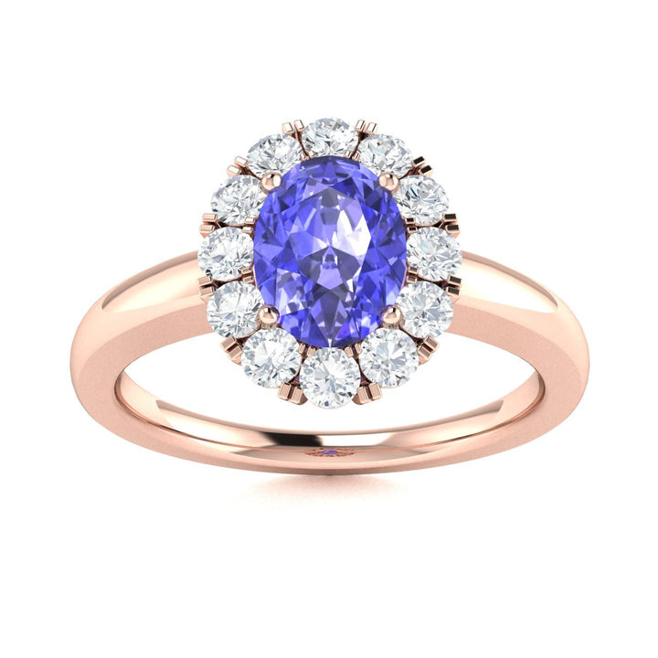 14KT Gold Oval Brilliant Tanzanite and Diamond Ladies Ring (Tanzanite 0.90 cts. White Diamond 0.30 ts.)