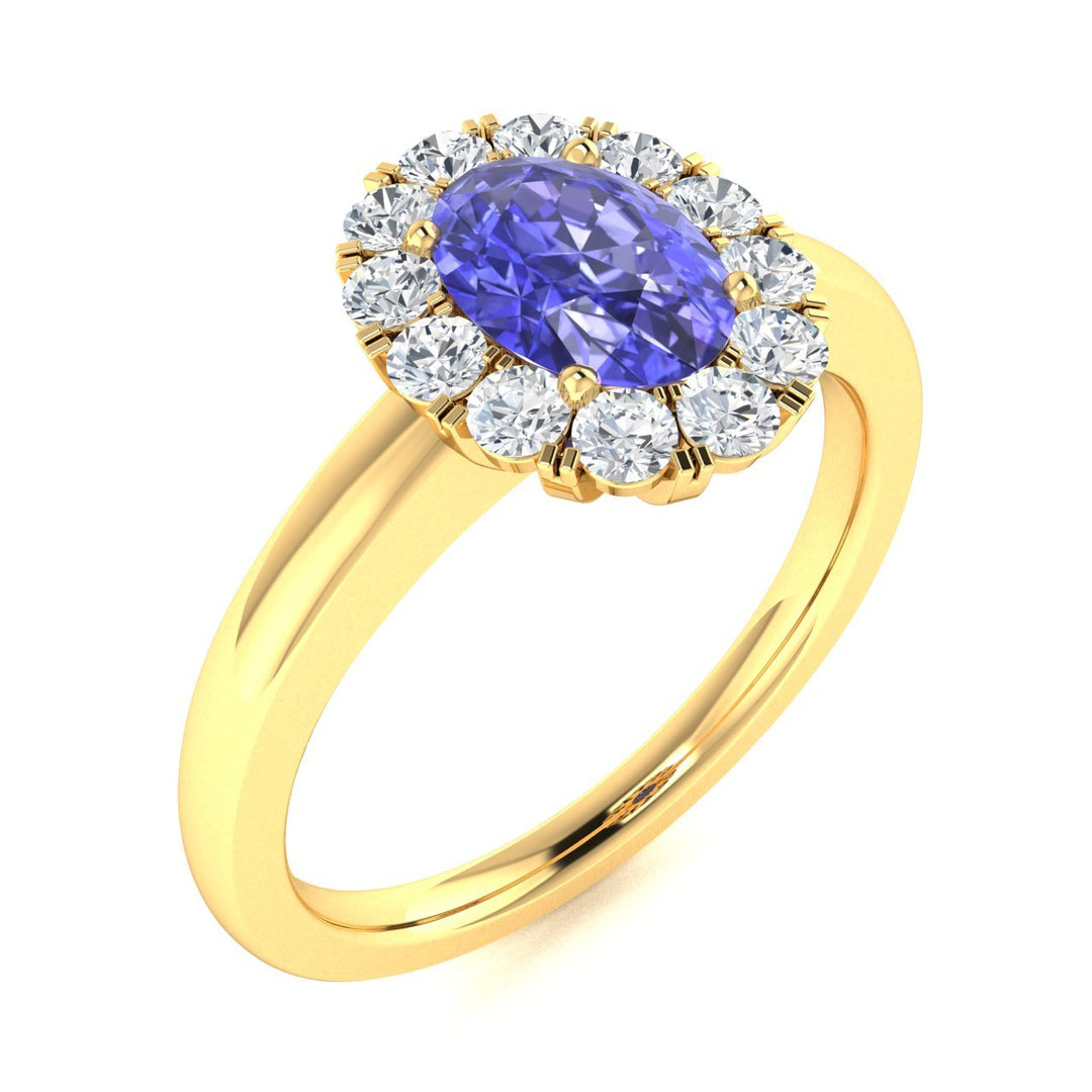 14KT Gold Oval Brilliant Tanzanite and Diamond Ladies Ring (Tanzanite 0.90 cts. White Diamond 0.30 ts.)