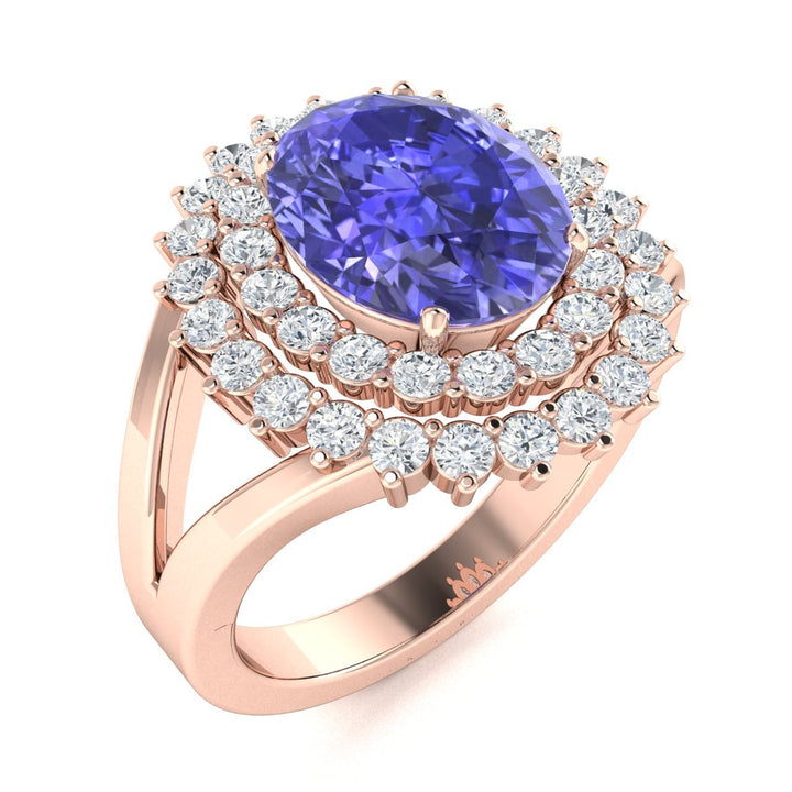 14KT Gold Oval Brilliant Tanzanite and Diamond Ladies Ring (Tanzanite 1.25 ct. White Diamonds 0.25 cts.)