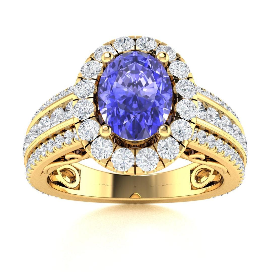 14KT Gold Oval Brilliant Tanzanite and Diamond Ladies Ring (Tanzanite 1.25 cts. White Diamonds 1.20 cts.)