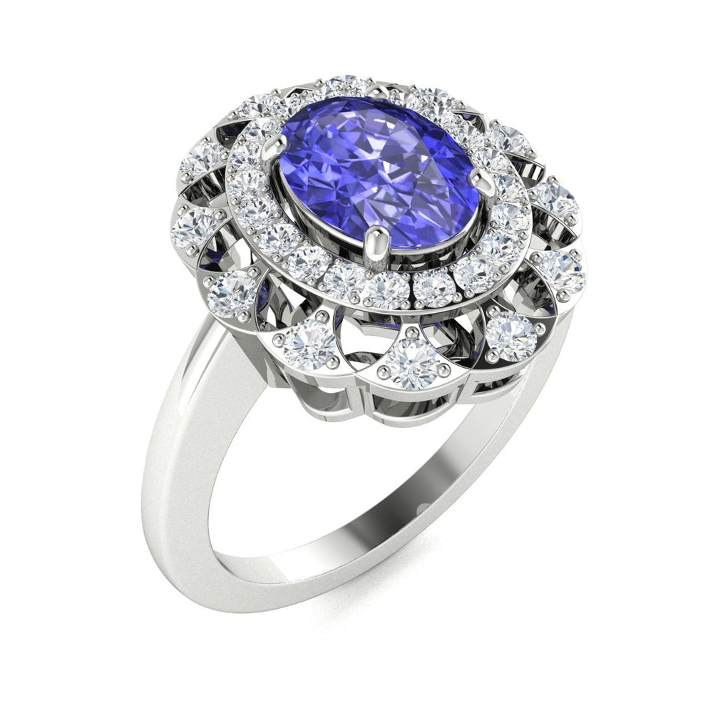 14KT Gold Oval Brilliant Tanzanite and Diamond Ladies Ring (Tanzanite 1.40 cts. White Diamonds 0.40 cts.)