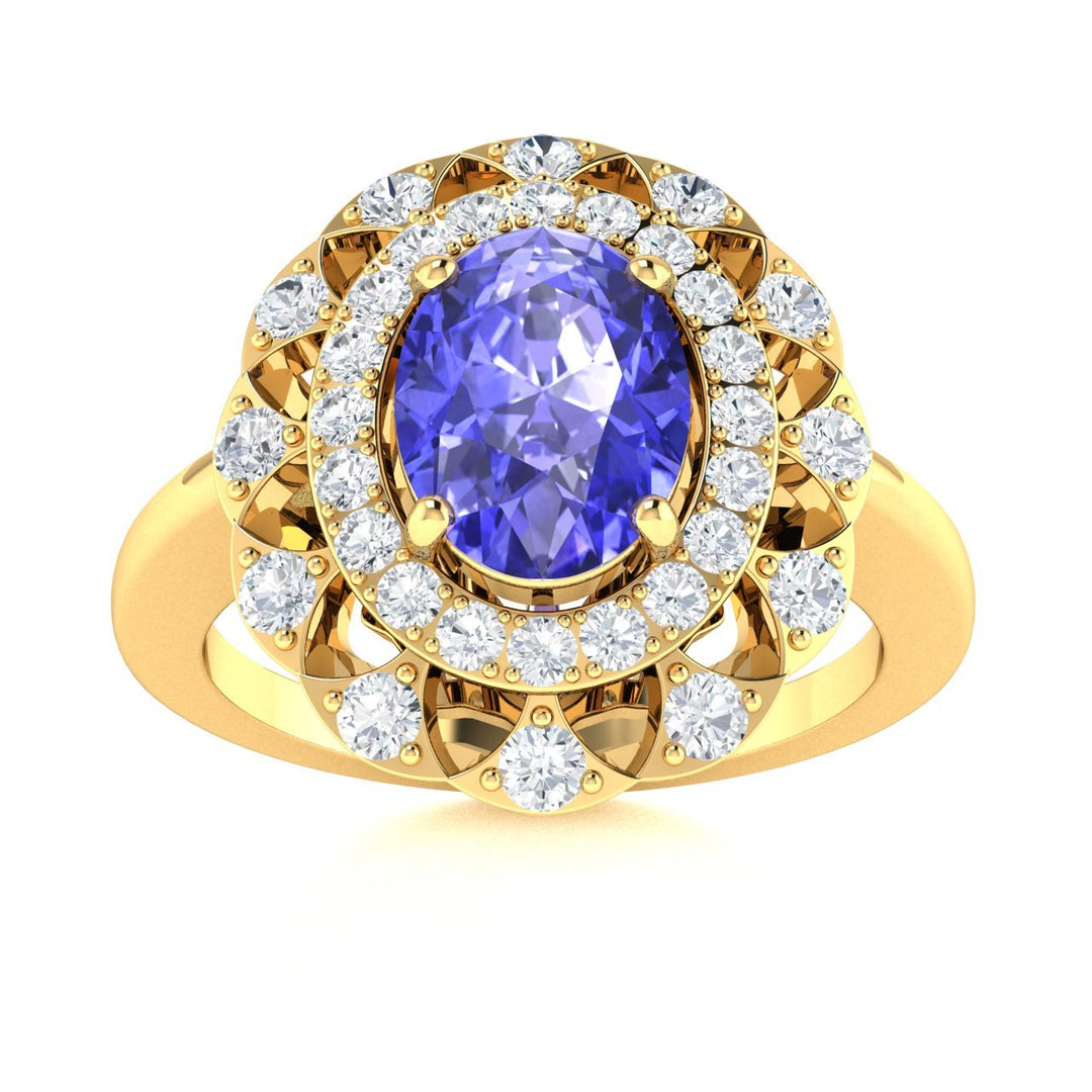 14KT Gold Oval Brilliant Tanzanite and Diamond Ladies Ring (Tanzanite 1.40 cts. White Diamonds 0.40 cts.)