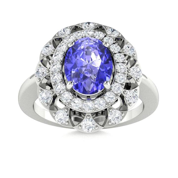 14KT Gold Oval Brilliant Tanzanite and Diamond Ladies Ring (Tanzanite 1.40 cts. White Diamonds 0.40 cts.)