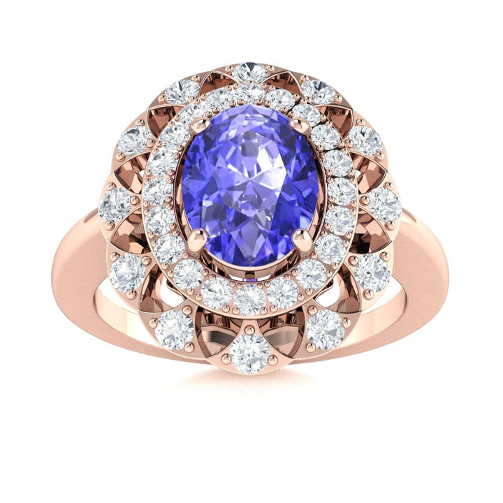 14KT Gold Oval Brilliant Tanzanite and Diamond Ladies Ring (Tanzanite 1.40 cts. White Diamonds 0.40 cts.)