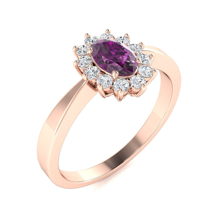 14KT Gold Oval Natural Alexandrite and Diamond Ladies Ring (Natural Alexandrite 0.5 cts. White Diamond 0.22 cts.)