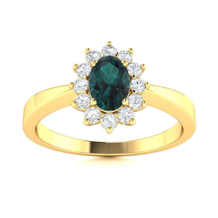 14KT Gold Oval Natural Alexandrite and Diamond Ladies Ring (Natural Alexandrite 0.5 cts. White Diamond 0.22 cts.)