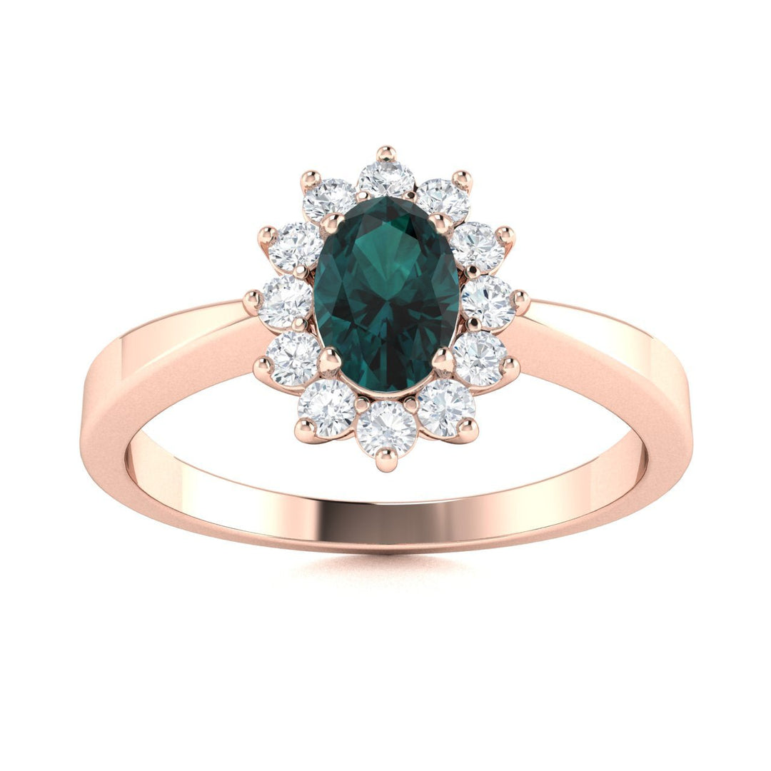 14KT Gold Oval Natural Alexandrite and Diamond Ladies Ring (Natural Alexandrite 0.5 cts. White Diamond 0.22 cts.)