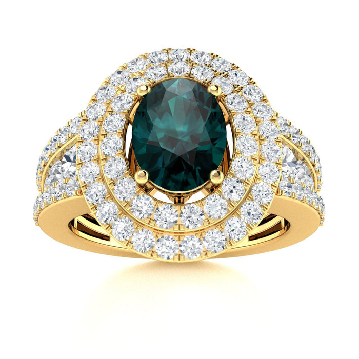 14kt Gold Oval Natural Color Changing Alexandrite Ladies Ring (Alexandrite 2.00 cts. Diamonds 1.25 cts.)