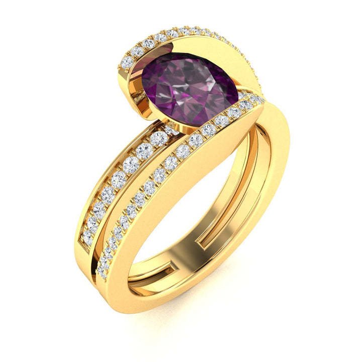 14kt Gold Oval shaped Natural Alexandrite and Diamond Ladies Ring (Alexandrite 1.50 cts. Diamonds 0.30 cts.)