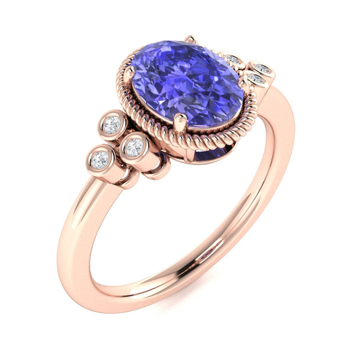 14KT Gold Oval Tanzanite and Diamond Ladies Ring (Tanzanite 1.40 cts. White Diamond 0.07 cts.)