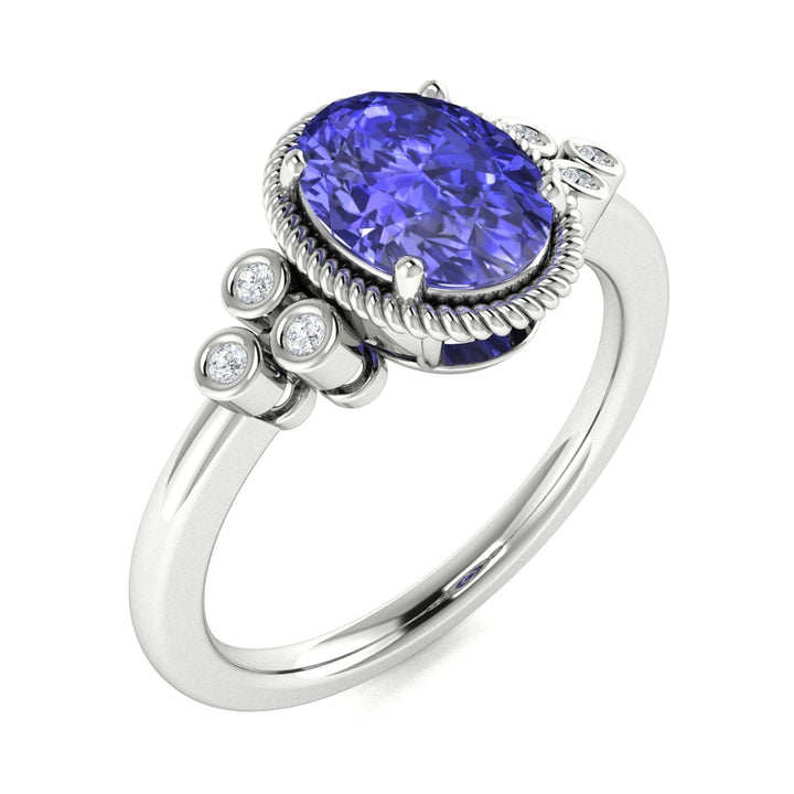 14KT Gold Oval Tanzanite and Diamond Ladies Ring (Tanzanite 1.40 cts. White Diamond 0.07 cts.)