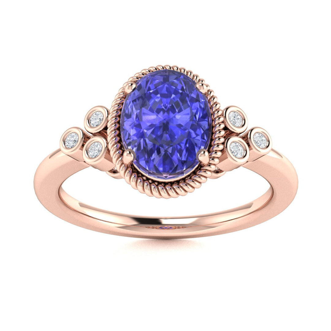 14KT Gold Oval Tanzanite and Diamond Ladies Ring (Tanzanite 1.40 cts. White Diamond 0.07 cts.)