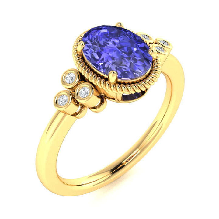 14KT Gold Oval Tanzanite and Diamond Ladies Ring (Tanzanite 1.40 cts. White Diamond 0.07 cts.)