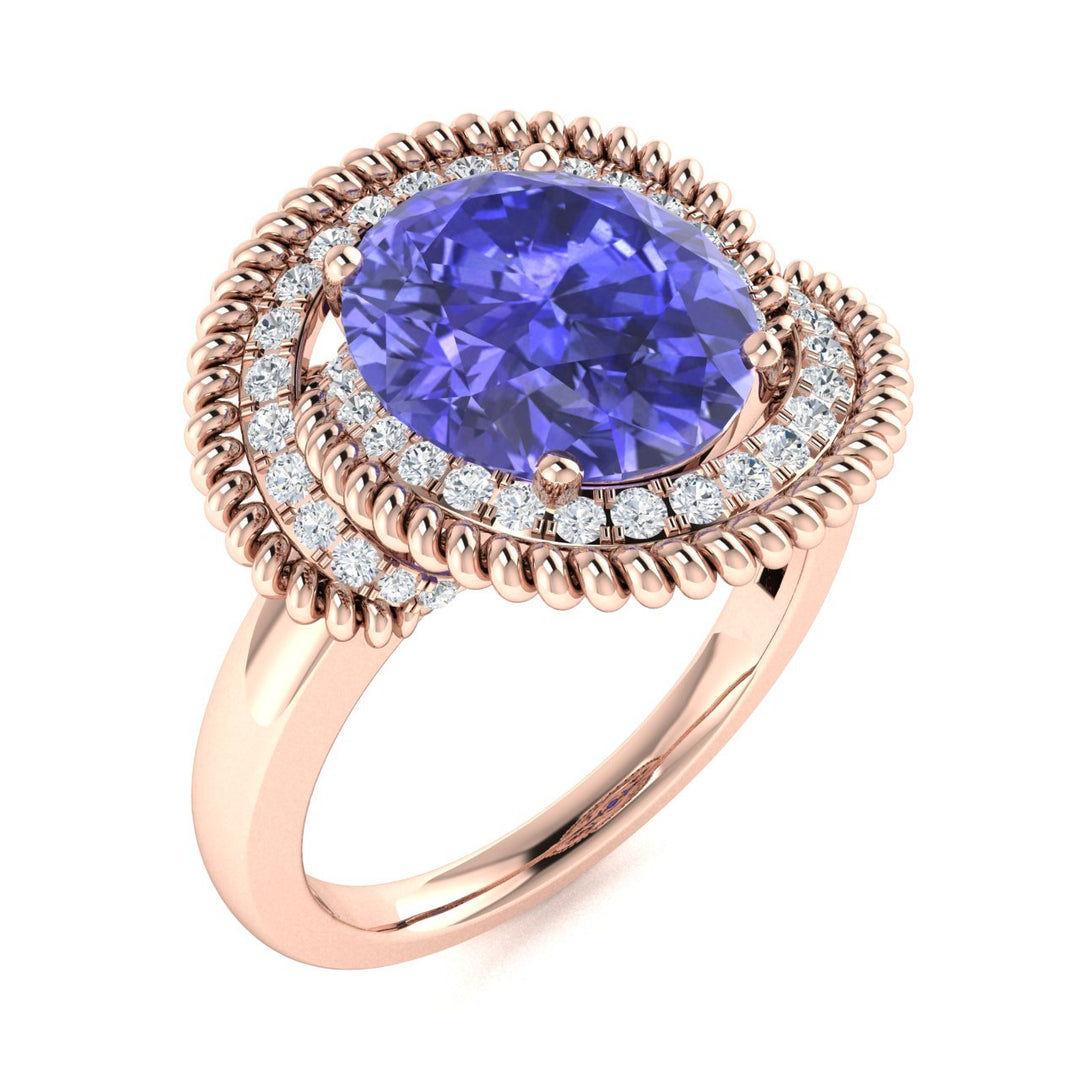 14KT Gold Oval Tanzanite and Diamond Ladies Ring (Tanzanite 3.00 cts. White Diamond 0.25 cts.)