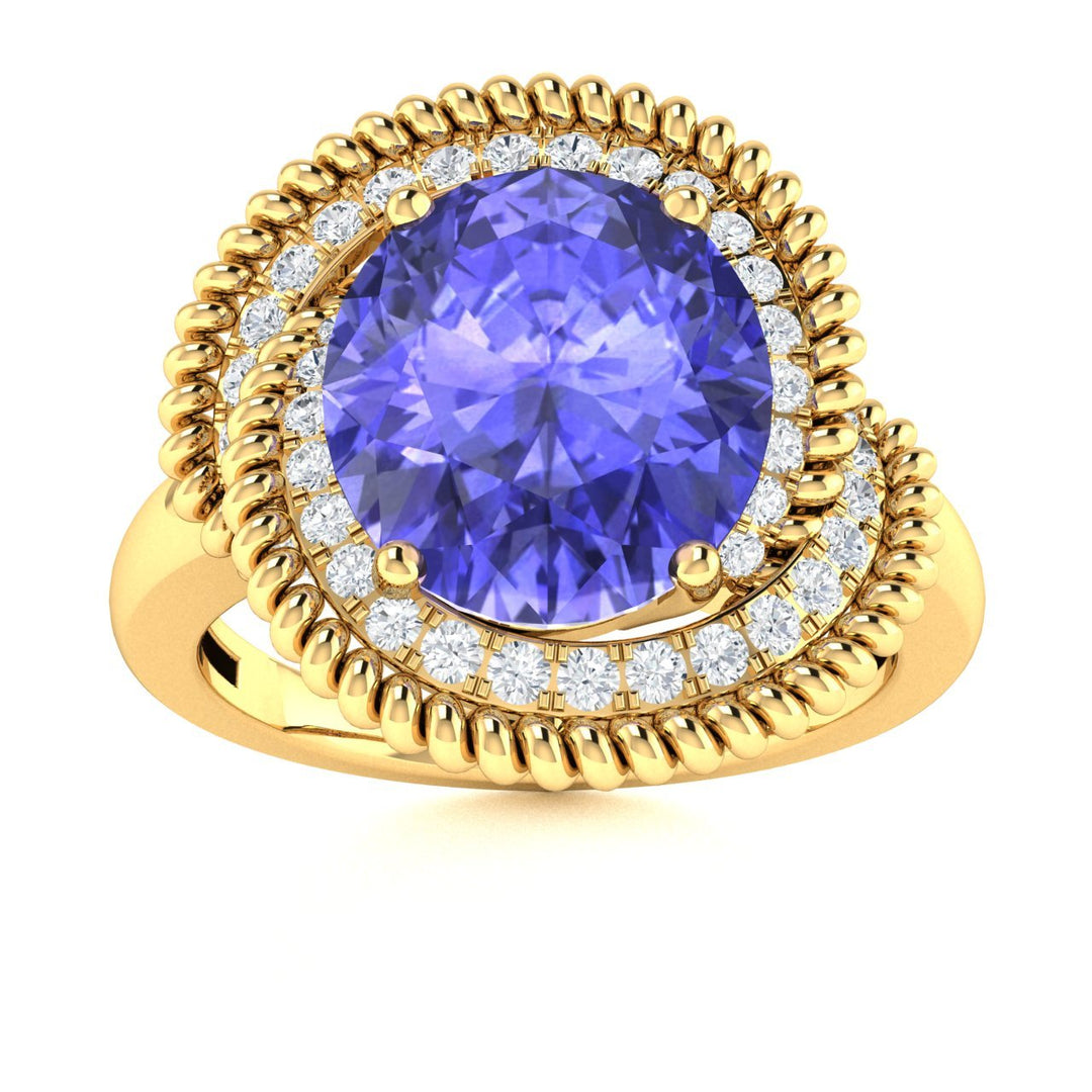 14KT Gold Oval Tanzanite and Diamond Ladies Ring (Tanzanite 3.00 cts. White Diamond 0.25 cts.)