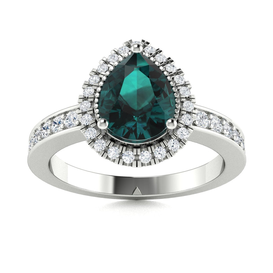 14Kt Gold Pear Cut Natural Alexandrite and Diamond Ladies Ring (Alexandrite 1.50 cts. White Diamonds 0.30 cts.)