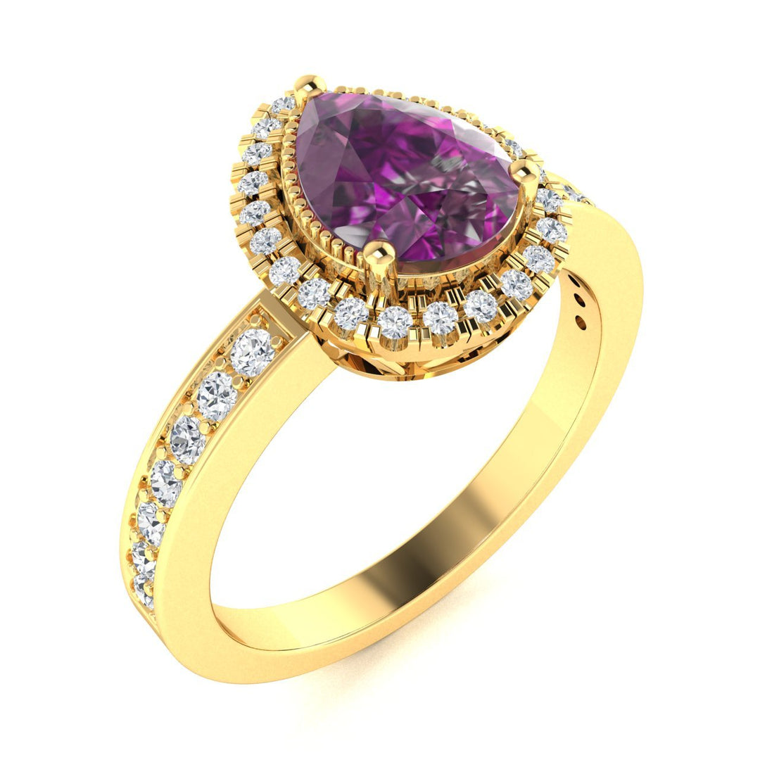 14Kt Gold Pear Cut Natural Alexandrite and Diamond Ladies Ring (Alexandrite 1.50 cts. White Diamonds 0.30 cts.)