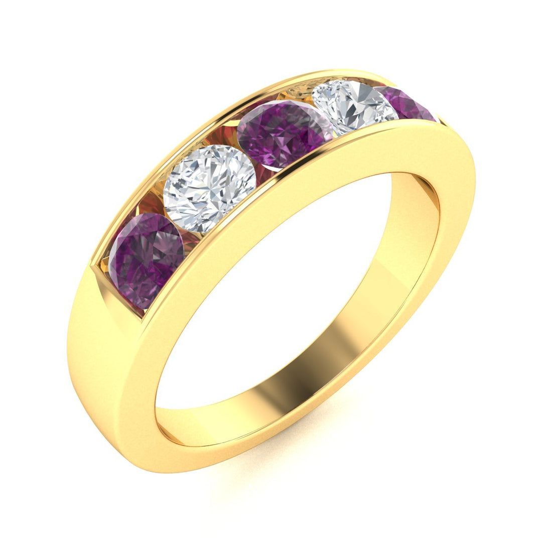 14KT Gold Round Alexandrite and Diamond Ladies Ring (Alexandrite 0.49 cts. White Diamond 0.28 cts.)