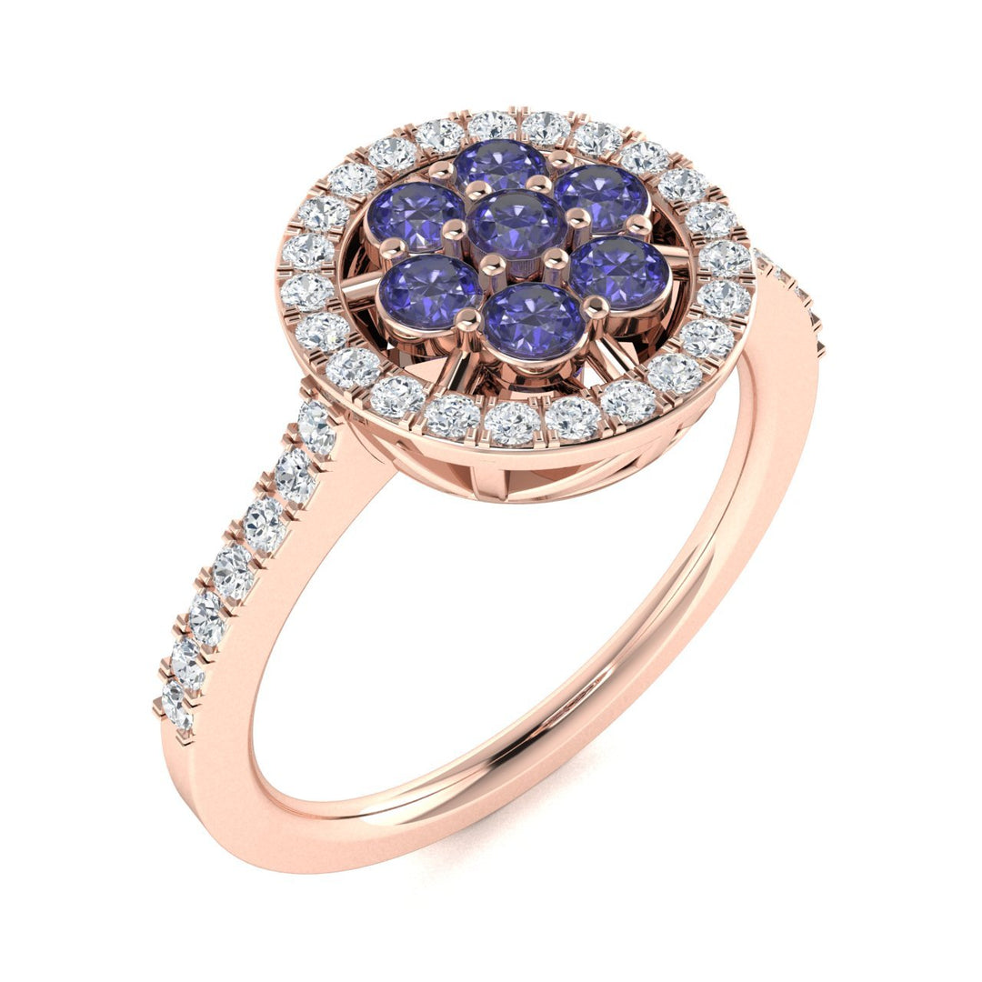 14Kt Gold Round Brilliant Cut Tanzanite and Diamond Ladies Ring (Tanzanite 0.40 cts. White Diamonds 0.30 cts.)