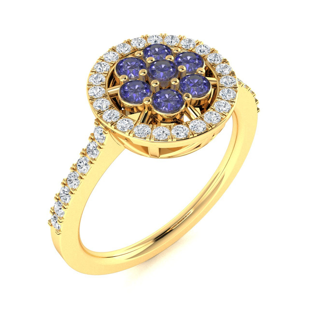 14Kt Gold Round Brilliant Cut Tanzanite and Diamond Ladies Ring (Tanzanite 0.40 cts. White Diamonds 0.30 cts.)