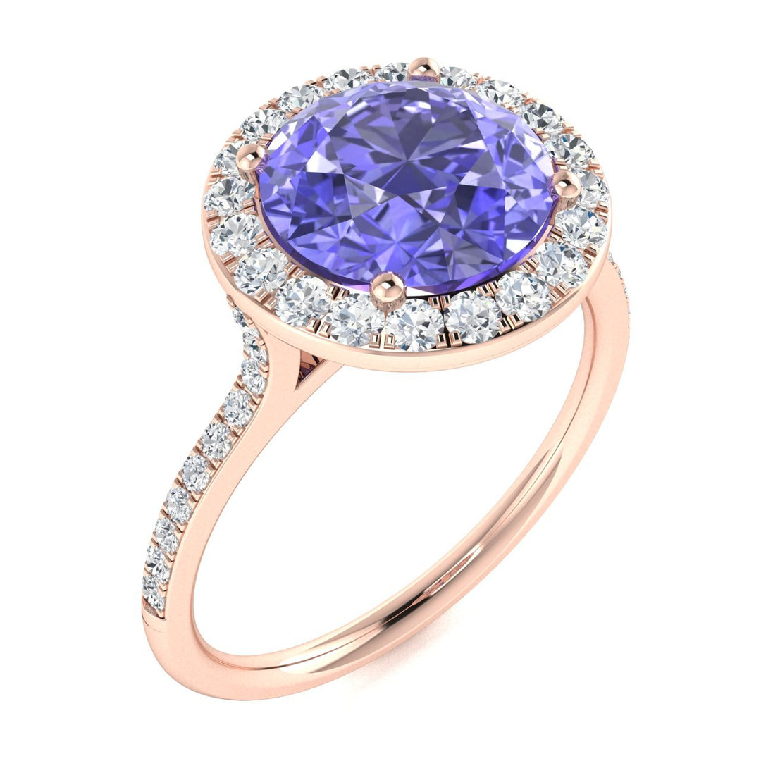 14KT Gold Round Brilliant Cut Tanzanite and Diamond Ladies Ring (Tanzanite 3.00 cts. White Diamonds 0.50 cts.)