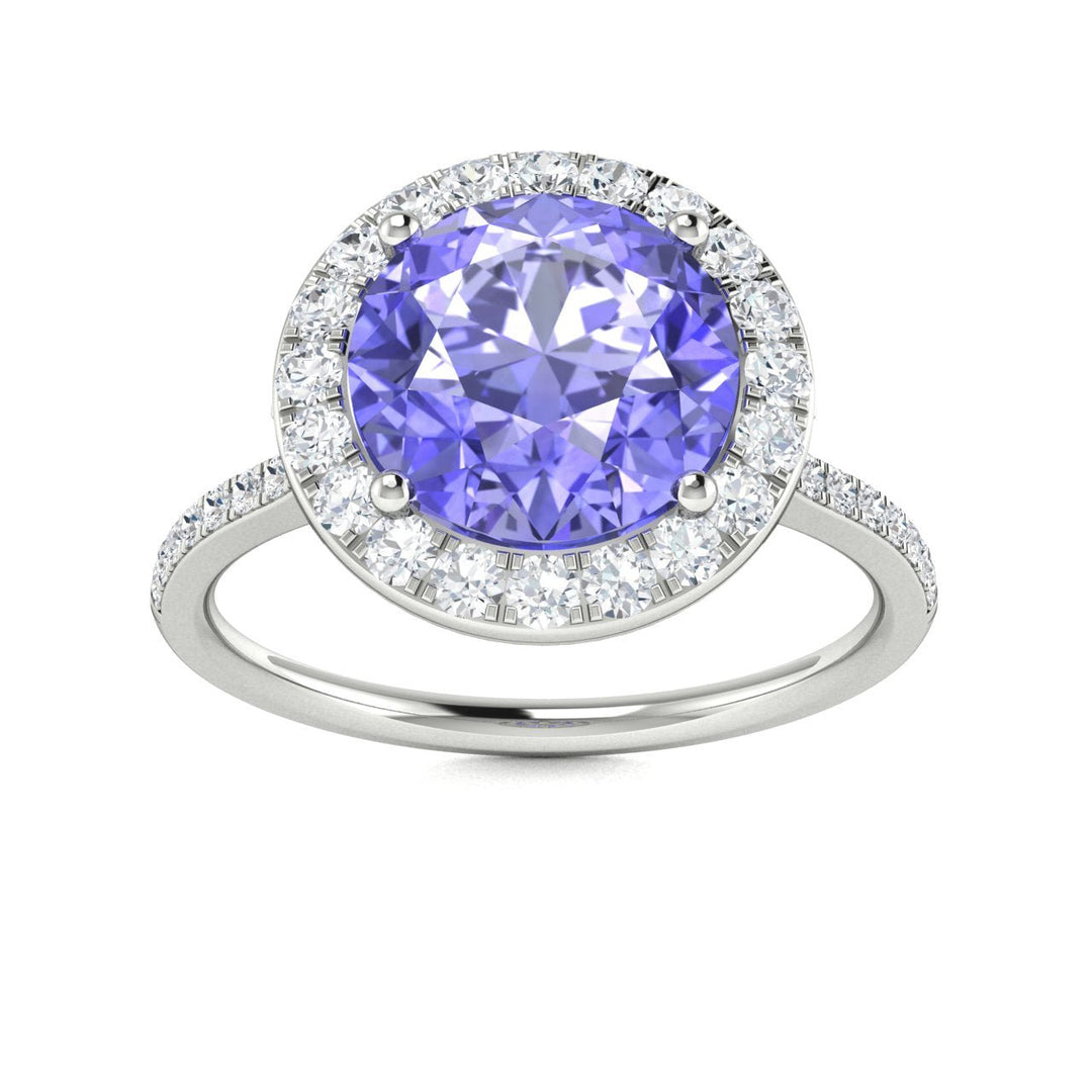 14KT Gold Round Brilliant Cut Tanzanite and Diamond Ladies Ring (Tanzanite 3.00 cts. White Diamonds 0.50 cts.)