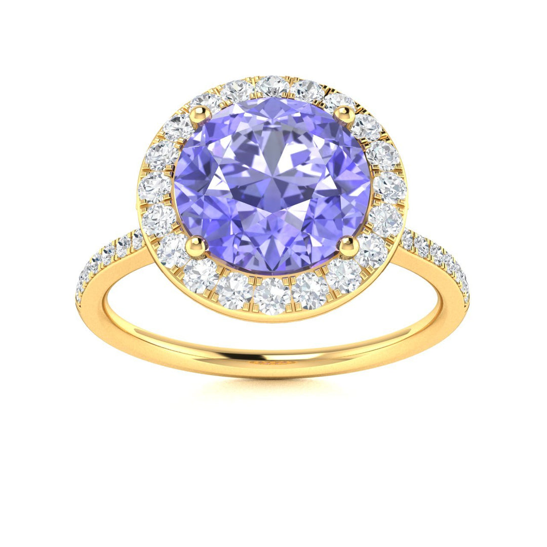 14KT Gold Round Brilliant Cut Tanzanite and Diamond Ladies Ring (Tanzanite 3.00 cts. White Diamonds 0.50 cts.)