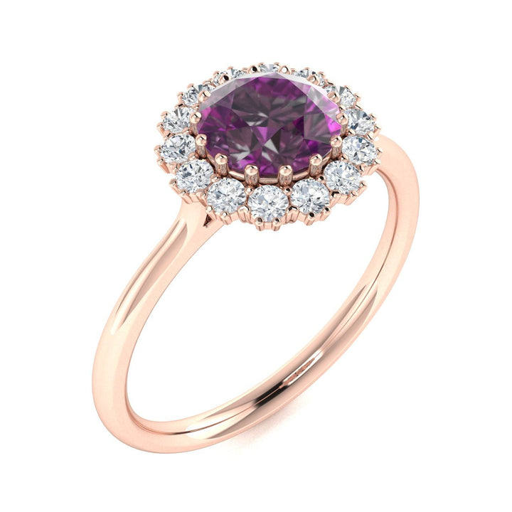 14KT Gold Round Brilliant Natural Alexandrite and Diamond Ladies Ring (Alexandrite 1.00 cts. White Diamond 0.20 cts.)