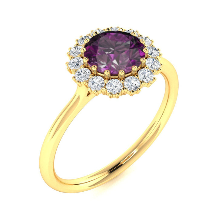 14KT Gold Round Brilliant Natural Alexandrite and Diamond Ladies Ring (Alexandrite 1.00 cts. White Diamond 0.20 cts.)