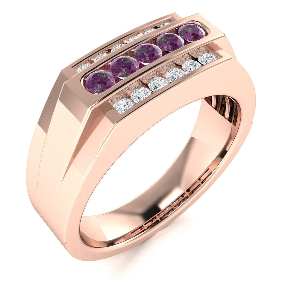 14KT Gold Round Brilliant Natural Alexandrite and Men's Diamond Ring (Alexandrite 0.30 cts. White Diamonds 0.30 cts.)