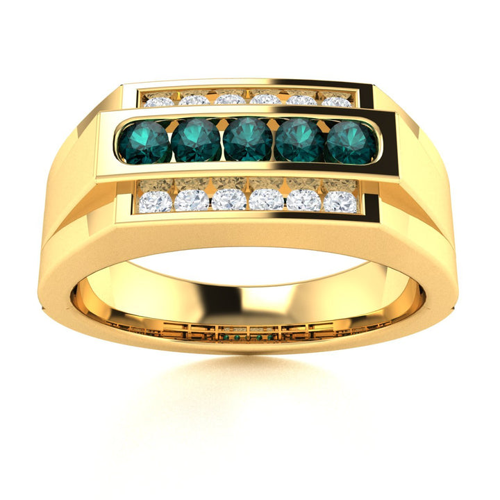 14KT Gold Round Brilliant Natural Alexandrite and Men's Diamond Ring (Alexandrite 0.30 cts. White Diamonds 0.30 cts.)