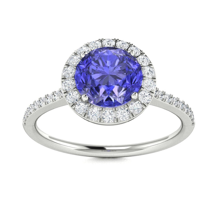 14KT Gold Round Brilliant Tanzanite and Diamond Ladies Ring (Tanzanite 0.90 cts. White Diamond 0.20 cts.)