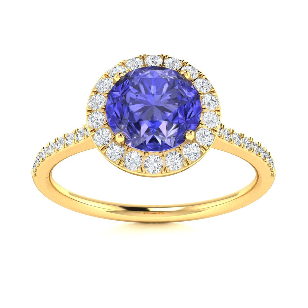 14KT Gold Round Brilliant Tanzanite and Diamond Ladies Ring (Tanzanite 0.90 cts. White Diamond 0.20 cts.)