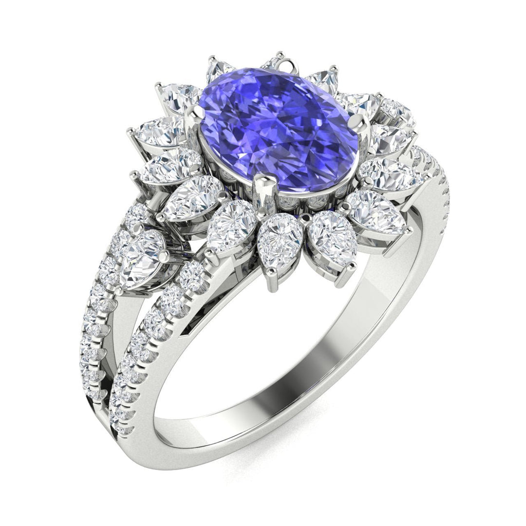 14KT Gold Tanzanite, Paraiba Tourmaline and Diamond Ladies Ring