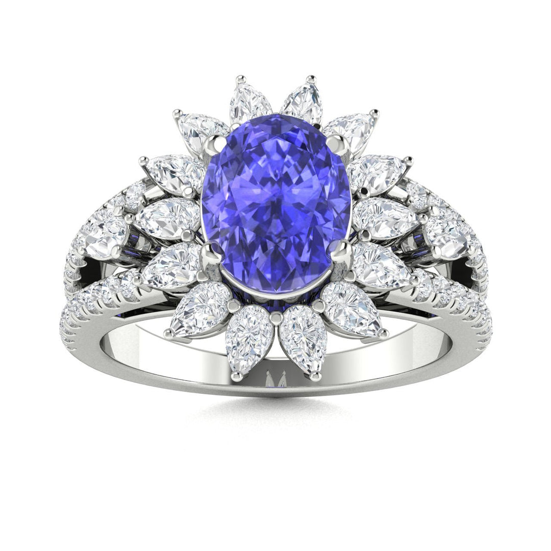 14KT Gold Tanzanite, Paraiba Tourmaline and Diamond Ladies Ring