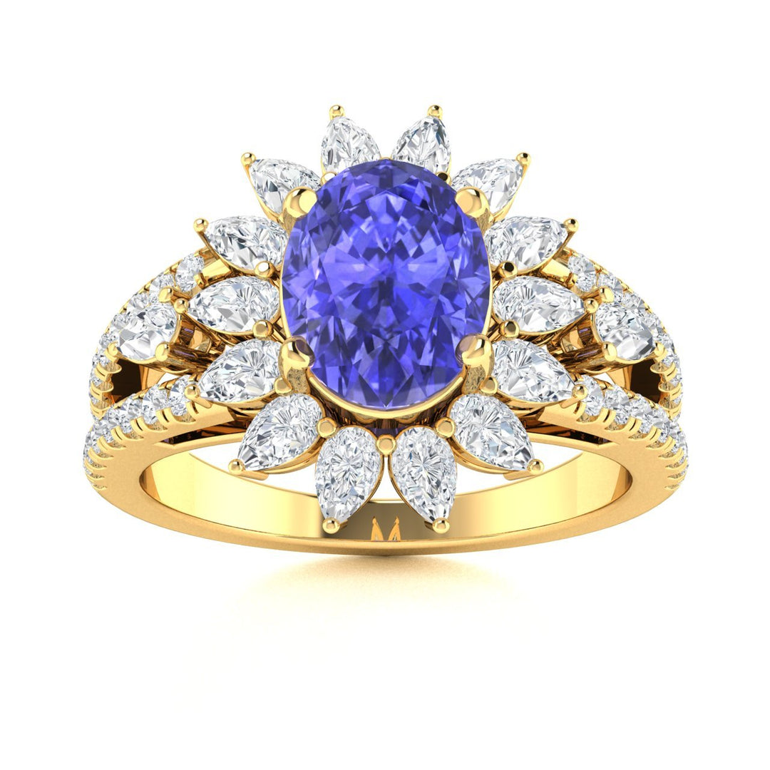 14KT Gold Tanzanite, Paraiba Tourmaline and Diamond Ladies Ring