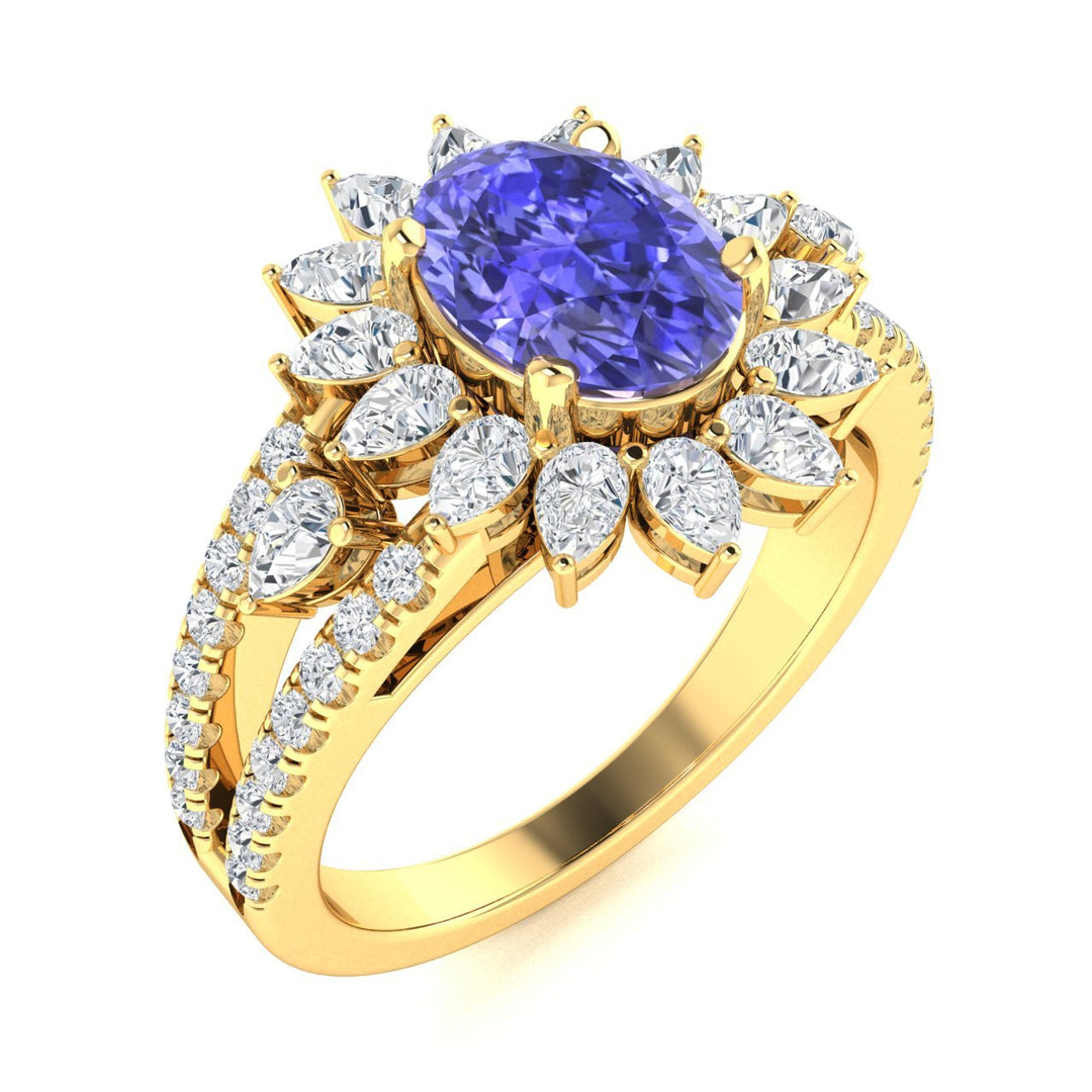 14KT Gold Tanzanite, Paraiba Tourmaline and Diamond Ladies Ring