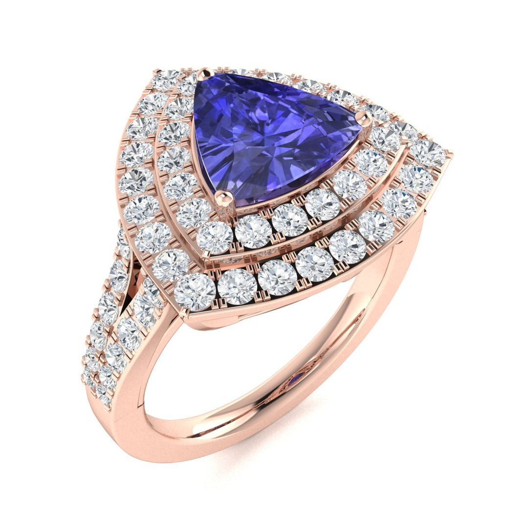 14KT Gold Triangle Tanzanite and Diamond Ladies Ring (Tanzanite 1.80 cts. White Diamond 1.00cts.)