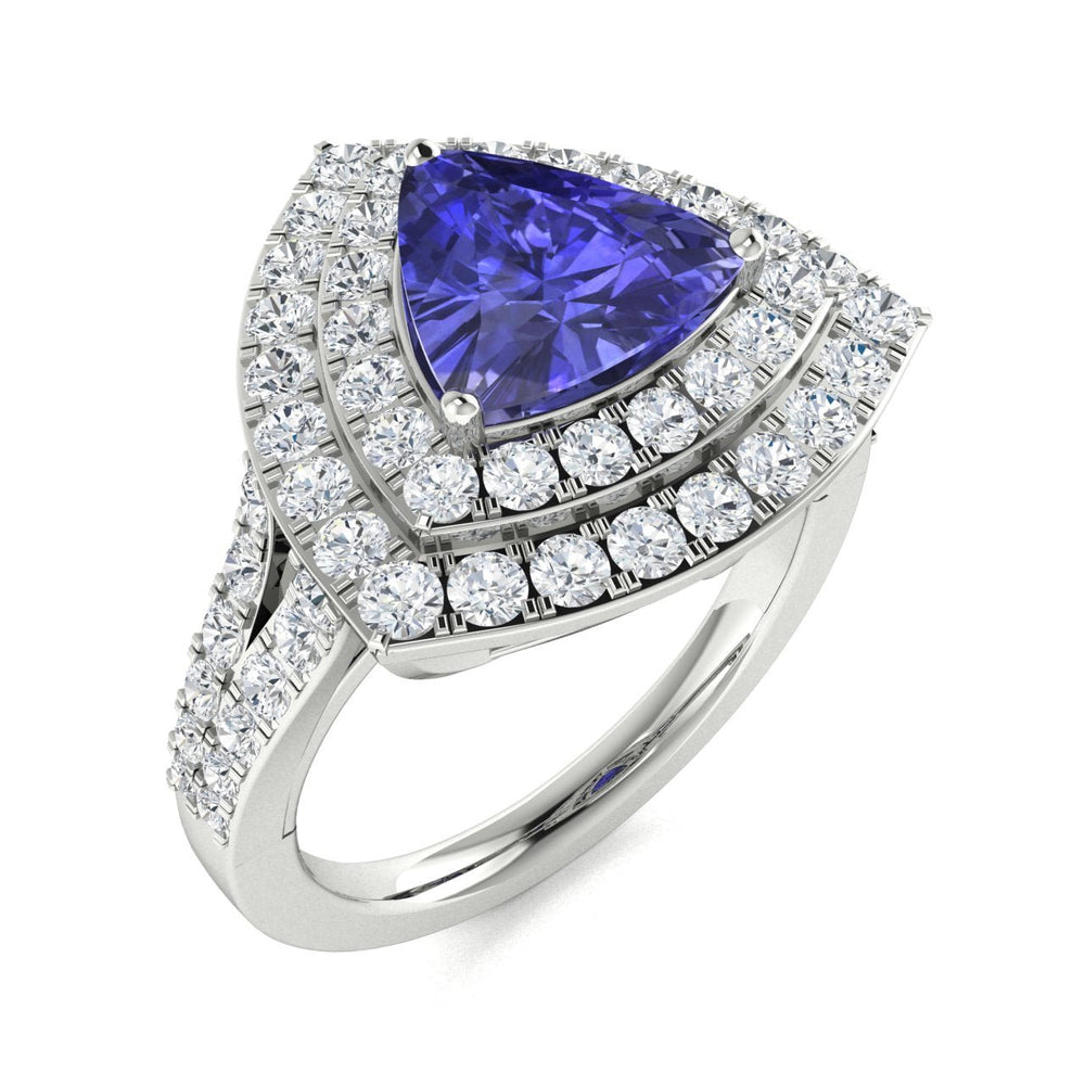 14KT Gold Triangle Tanzanite and Diamond Ladies Ring (Tanzanite 1.80 cts. White Diamond 1.00cts.)