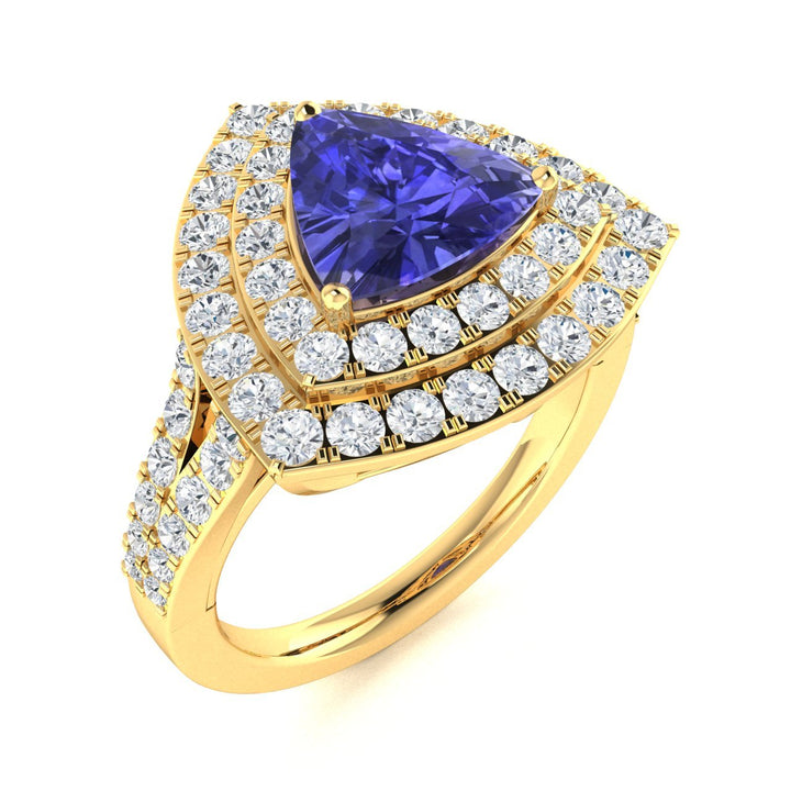 14KT Gold Triangle Tanzanite and Diamond Ladies Ring (Tanzanite 1.80 cts. White Diamond 1.00cts.)