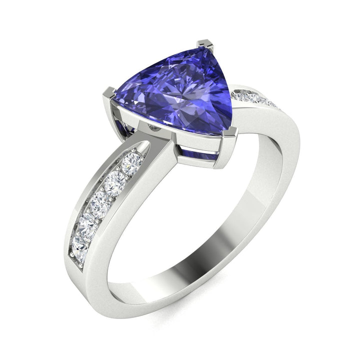 14KT Gold Triangle Tanzanite and Diamond Ladies Ring (Tanzanite 2.25 cts. White Diamond 0.20 cts.)