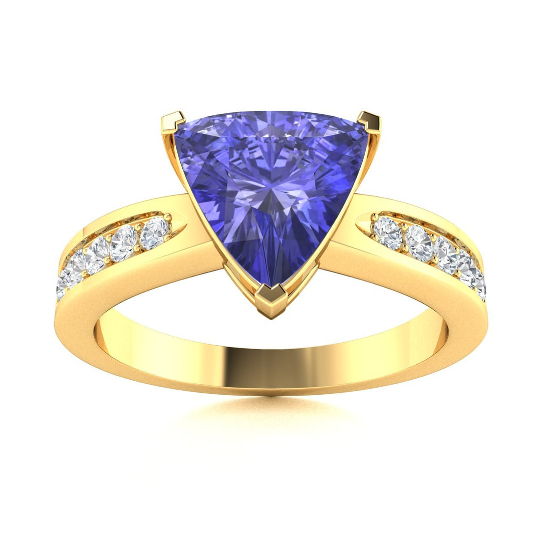 14KT Gold Triangle Tanzanite and Diamond Ladies Ring (Tanzanite 2.25 cts. White Diamond 0.20 cts.)